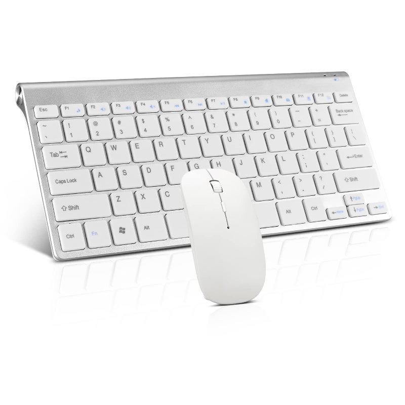 Guiheng Wireless Keyboard and Mouse Combo, Compact Quiet Wireless Keyboard and Mouse Set 2.4G Ultra-Thin Sleek Design for Windows, Computer, Desktop, PC, Notebook, Laptop (GHKM03 Silver White) - Image 1
