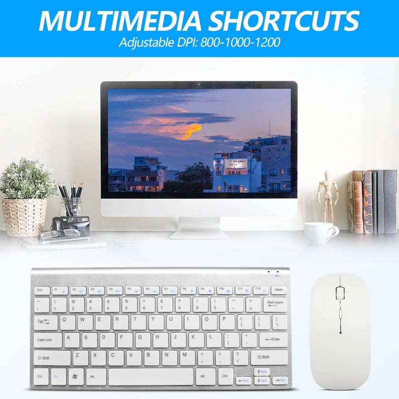 Guiheng Wireless Keyboard and Mouse Combo, Compact Quiet Wireless Keyboard and Mouse Set 2.4G Ultra-Thin Sleek Design for Windows, Computer, Desktop, PC, Notebook, Laptop (GHKM03 Silver White) - Image 5