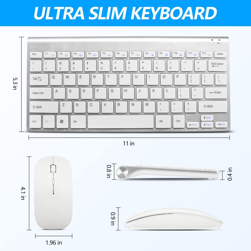 Guiheng Wireless Keyboard and Mouse Combo, Compact Quiet Wireless Keyboard and Mouse Set 2.4G Ultra-Thin Sleek Design for Windows, Computer, Desktop, PC, Notebook, Laptop (GHKM03 Silver White) - Image 2
