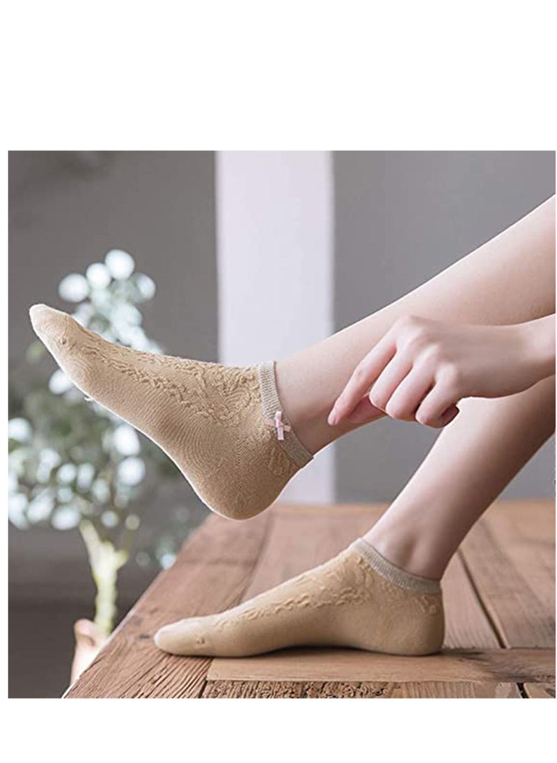 SYOSI - Women's Short Socks, Cotton Low Cut Ankle Socks, Lightweight Breathable Ventilation Ankle Socks, Elasticity Lovely Bow Detailing Jacquard No Show Low Cut Socks - Size 5 to 9 (5 Pack) - Image 1