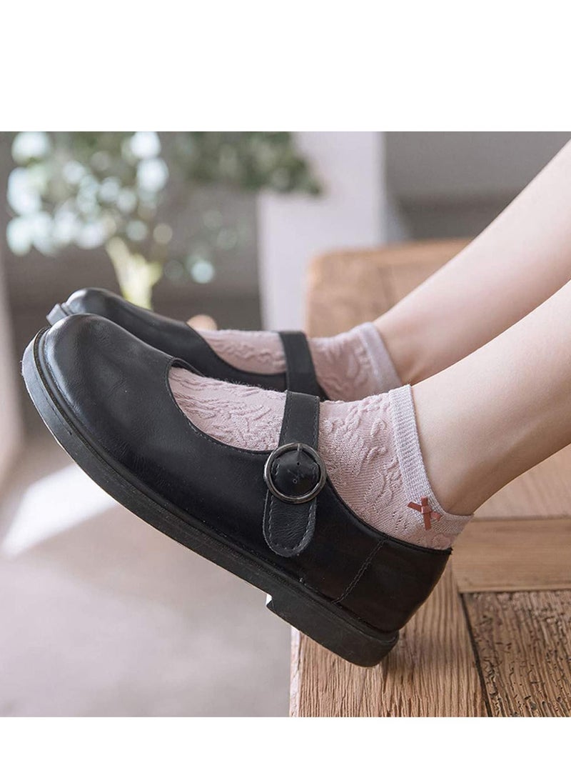 SYOSI - Women's Short Socks, Cotton Low Cut Ankle Socks, Lightweight Breathable Ventilation Ankle Socks, Elasticity Lovely Bow Detailing Jacquard No Show Low Cut Socks - Size 5 to 9 (5 Pack) - Image 1