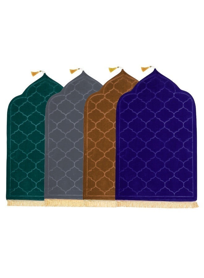 Pack of 4 Prayer Mats 70x110cm Anti-Slip Velvet Top Islamic Prayer Rug New Dome Design Thick Padded Sajadah Prayer Mat for Kids Men Women Eid Gift Ramadan Prayer Mat Multicolor