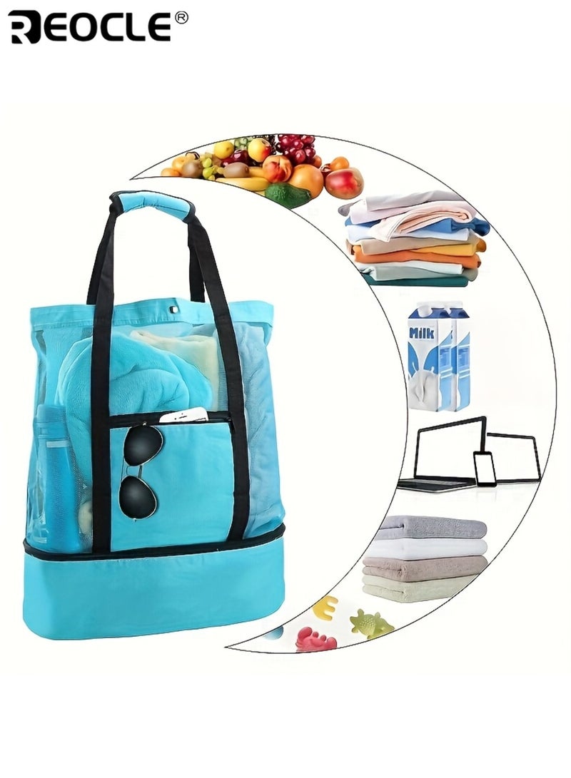 REOCLE Portable Dry and Wet Separation Handbag Double-Layer Thermal Insulated Tote Bag Smooth Zipper Strudy Material ldeal for Picnics or Outdoor Activities - Image 3