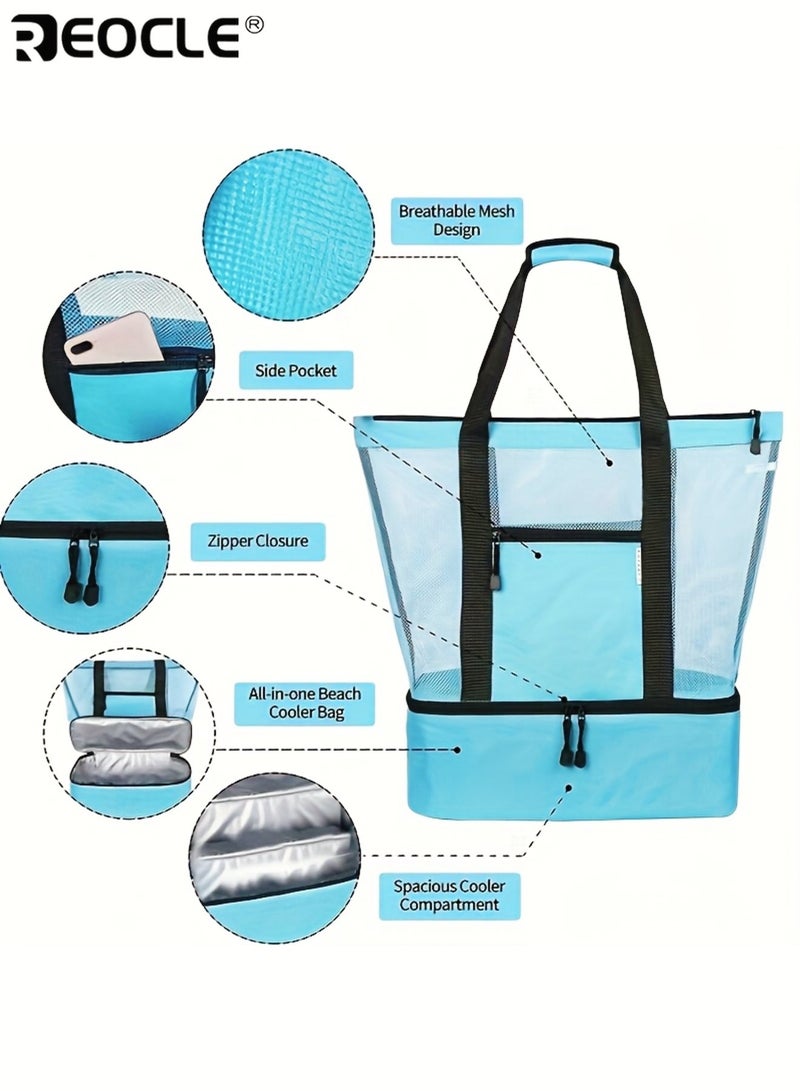 REOCLE Portable Dry and Wet Separation Handbag Double-Layer Thermal Insulated Tote Bag Smooth Zipper Strudy Material ldeal for Picnics or Outdoor Activities - Image 4
