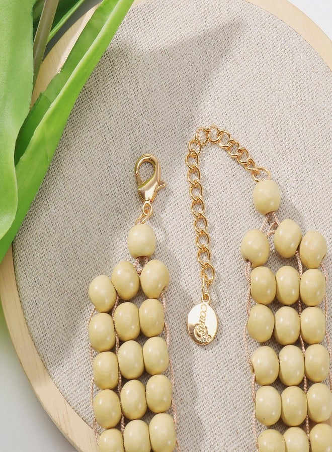 Coiris قلادة خشبية من كويريس للنساء بتصميم بوهيمي أفريقي طويلة متعددة الخيوط سميكة بطبقات مصنوعة يدويًا (N0123-بيج) - Image 4