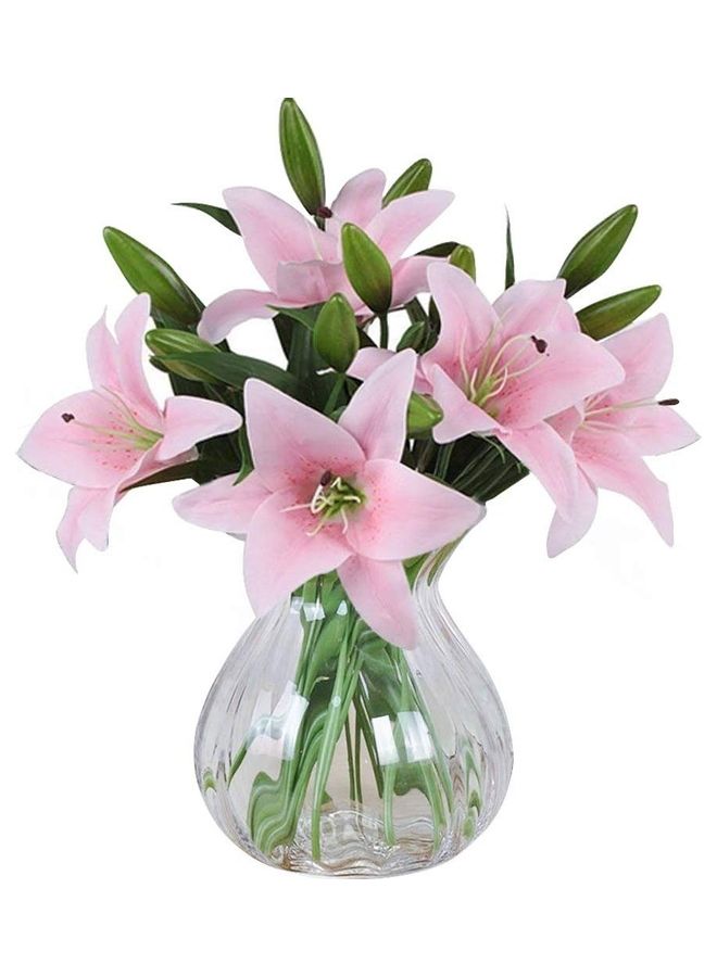 إسكدنيا 5-Piece Artificial Lillie with 3 Bud Pink/Green - Image 1