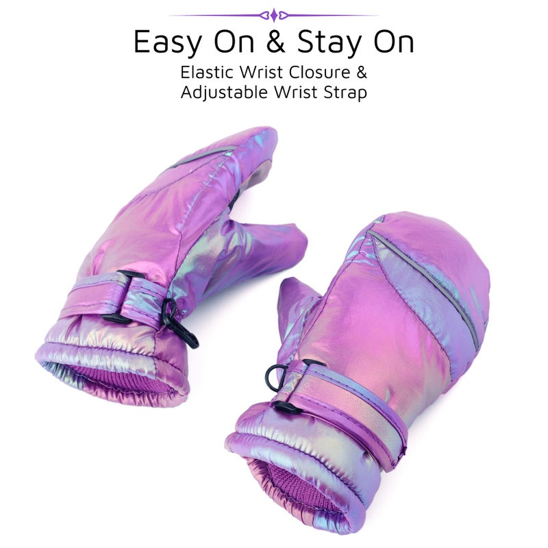 F Flammi Toddler Kids Snow Mittens with String Waterproof Ski Mittens Thinsulate Winter Gloves for Baby Girls Boys(Blink Purple,2-4) - Image 4