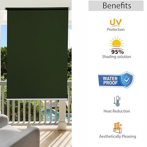 GREEN DECOR -Roller Blinds 300 GSM Polyester Fabric Waterproof & Sun Blockage Corded Roll Up and Down Blinds Curtains for Window, Door, Balcony (Military Green Color 5 X 9 Feet, Pack of 1 Piece) - Image 5