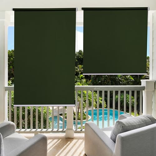 GREEN DECOR -Roller Blinds 300 GSM Polyester Fabric Waterproof & Sun Blockage Corded Roll Up and Down Blinds Curtains for Window, Door, Balcony (Military Green Color 5 X 9 Feet, Pack of 1 Piece) - Image 2