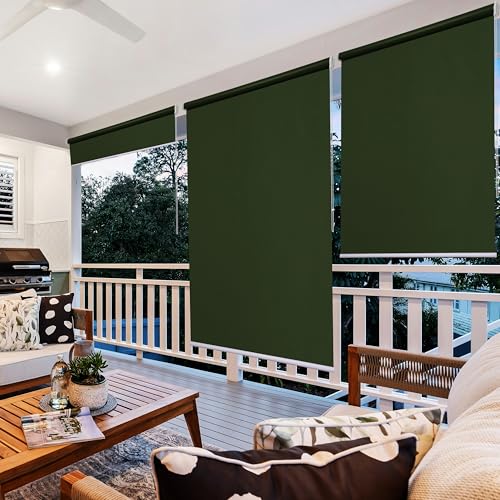 GREEN DECOR -Roller Blinds 300 GSM Polyester Fabric Waterproof & Sun Blockage Corded Roll Up and Down Blinds Curtains for Window, Door, Balcony (Military Green Color 5 X 9 Feet, Pack of 1 Piece) - Image 1