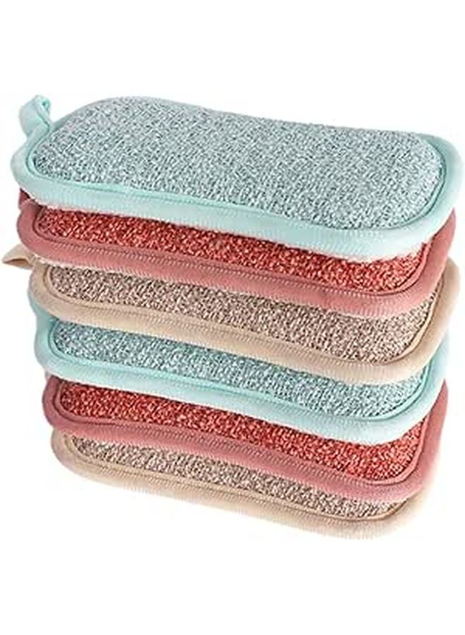 Reusable Linen Cotton Kitchen Scrub Sponges 6 Pack Multi Color Dishwashing Household Cleaning - Image 1