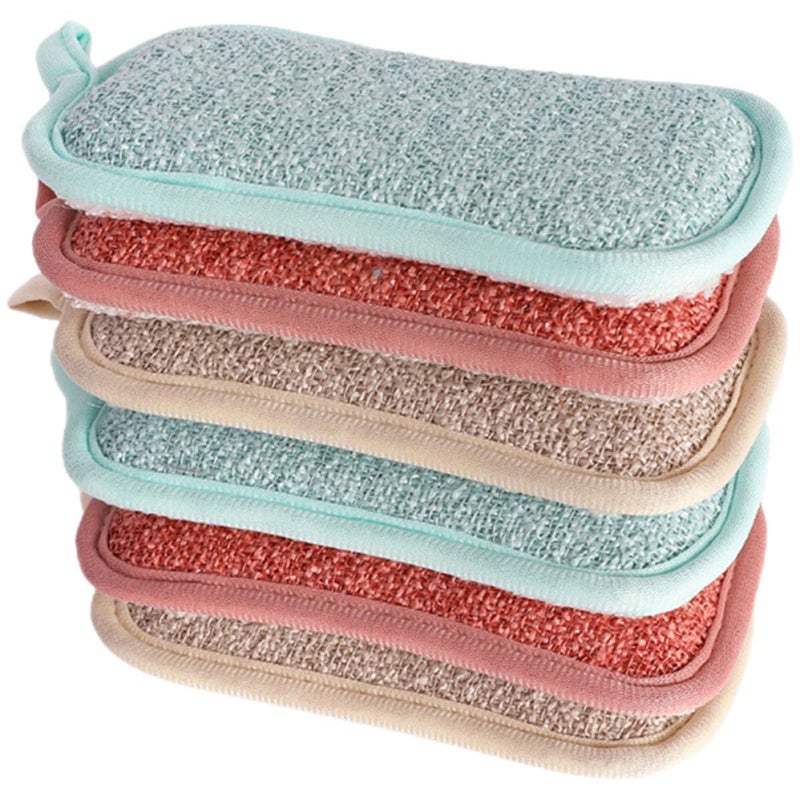 Reusable Linen Cotton Kitchen Scrub Sponges 6 Pack Multi Color Dishwashing Household Cleaning - Image 2