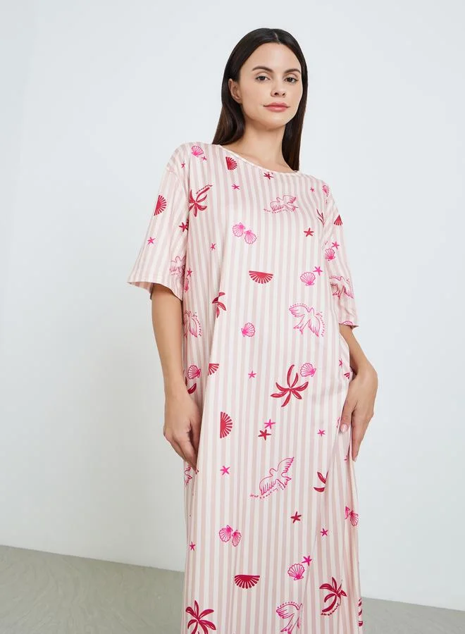 Styli Pink All Over Print Sleep T-Shirt Dress