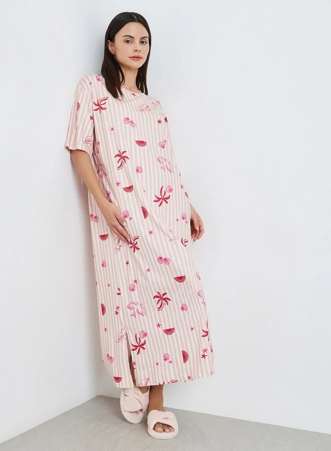 Styli Pink All Over Print Sleep T-Shirt Dress