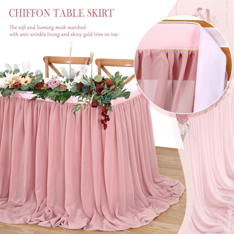 QueenDream 6ft Dusty Rose Table Skirt Sheer Tablecloth for Baby Girl Birthday Princess Party Wedding Table Decor - Image 2