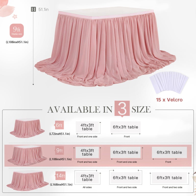 QueenDream 6ft Dusty Rose Table Skirt Sheer Tablecloth for Baby Girl Birthday Princess Party Wedding Table Decor - Image 5