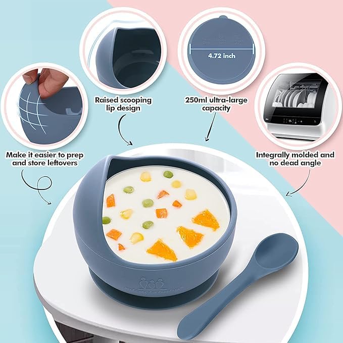 NOWFLY Silicone Baby Feeding Set - BPA-Free Bowl & Spoon - Suction Base - Microwave Safe - Non-Slip - Image 2