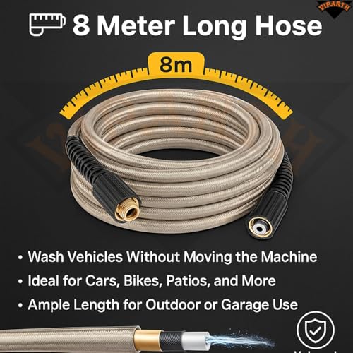 VIPARTH Pressure Washer Hose Pipe upto 2500 PSI | Free 1 Inlet Filter | Universal Compatibility | Heavy-Duty Construction | Durable and Reliable | Explosion Proof | 8 Meter | White - Image 3