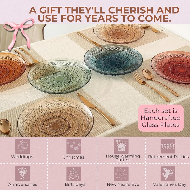 Khen Glass Hobnail Colored Plates  Set of 6  Natural Colors 106 Dinner or Charger Plate  Dessert Charger Appetizer Plate Snack Fruit  Vintage Art Deco Hand Wash Housewarming Gift - Image 4