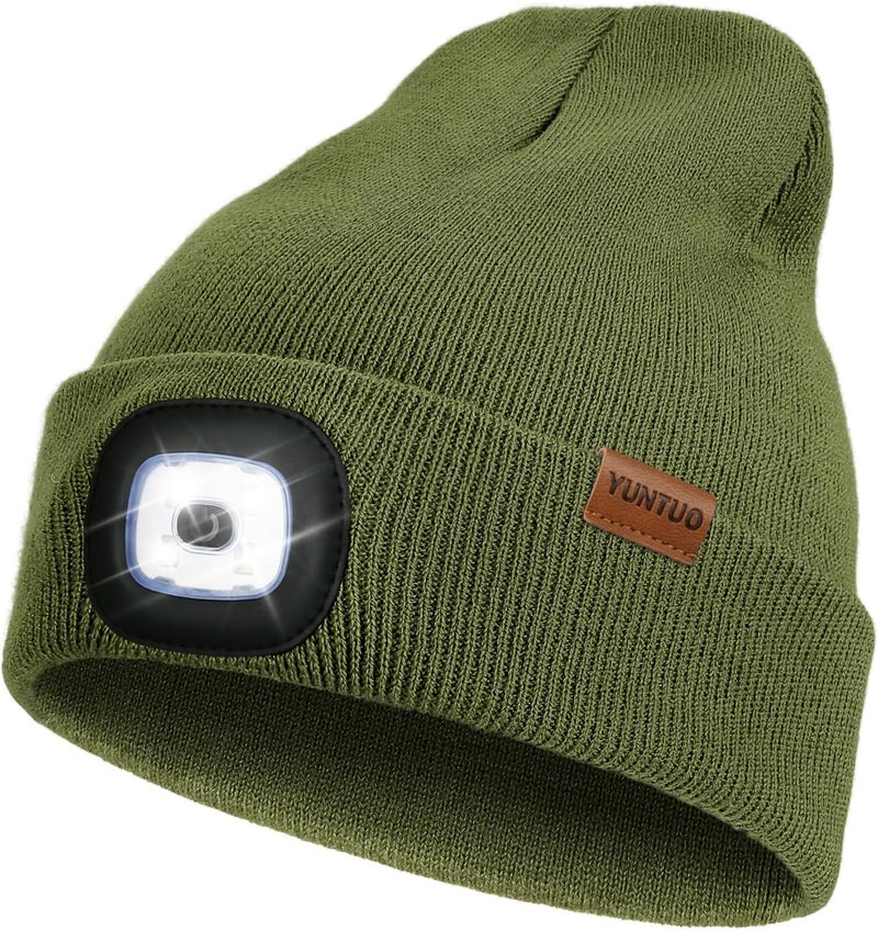 YunTuo Store LED Beanie with The Light, Unisex USB Rechargeable Headlamp Winter Knitted Cap Gifts for Men Dad Husband Him - Image 1