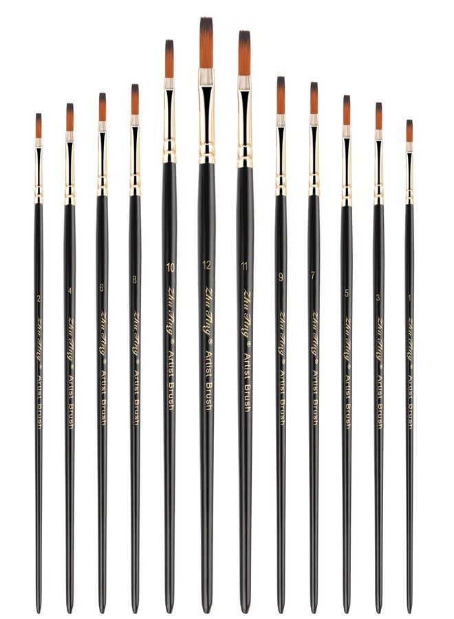 Prasacco 12 Pcs Filbert Paint Brushes Soft Artist Brushes Flat Nylon Bristles Painting Brushes with Wood Handle Paint Brush Set for Acrylic Oil Watercolor Gouache Painting - Image 1