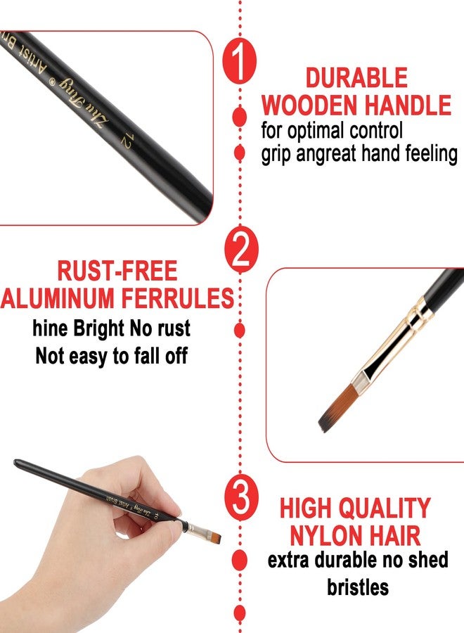 Prasacco 12 Pcs Filbert Paint Brushes Soft Artist Brushes Flat Nylon Bristles Painting Brushes with Wood Handle Paint Brush Set for Acrylic Oil Watercolor Gouache Painting - Image 3