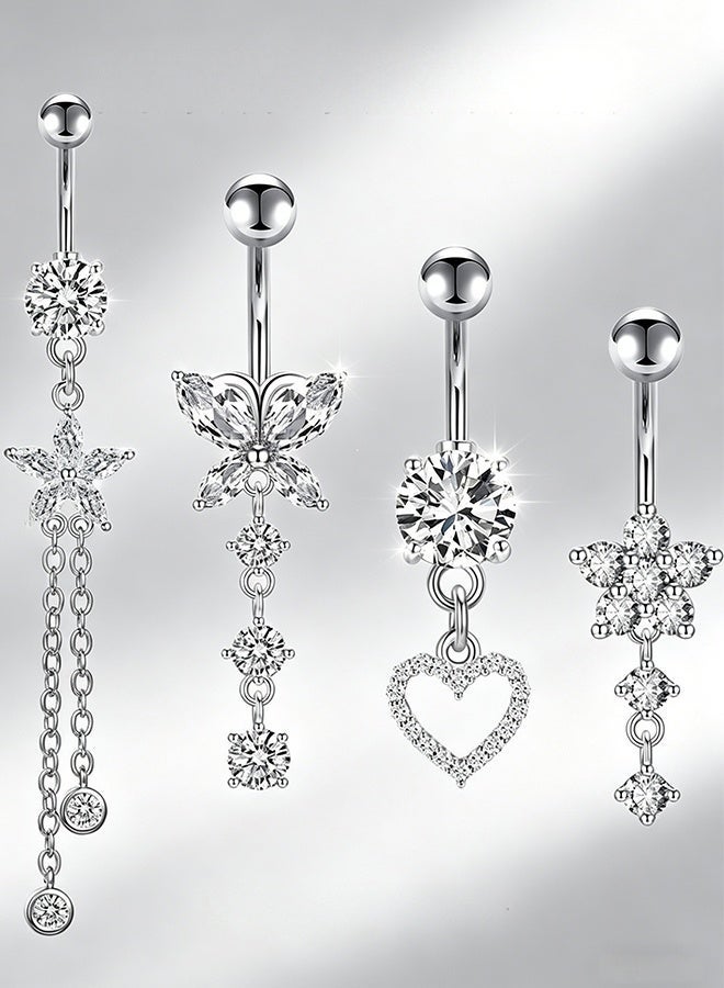 Bukela 4 PCS long silvery Belly Rings Set - Image 1