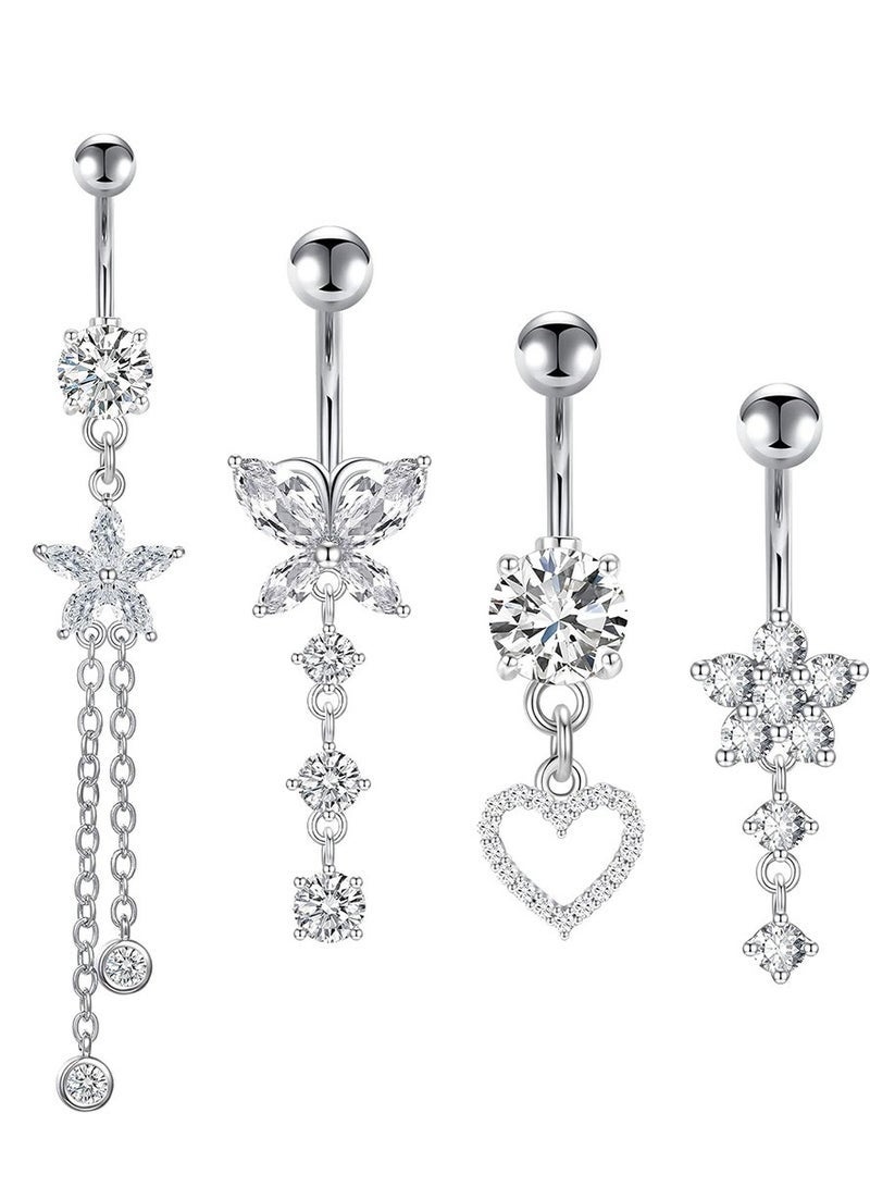 Bukela 4 PCS long silvery Belly Rings Set - Image 2
