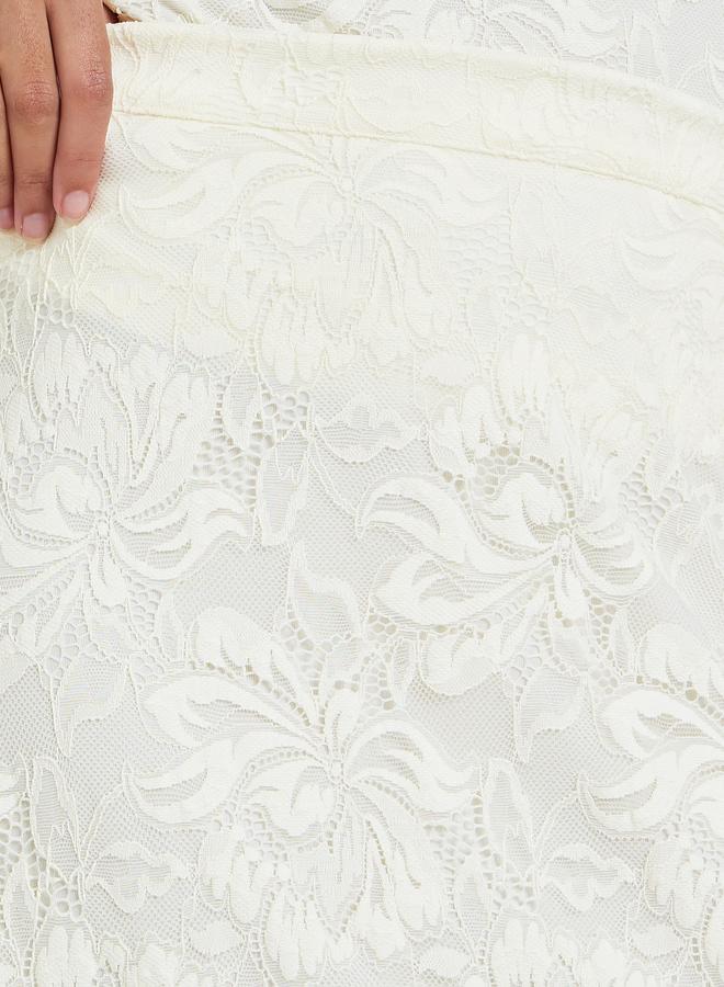 Styli Cream Lace Overlay A-Line Midi Skirt - Image 3