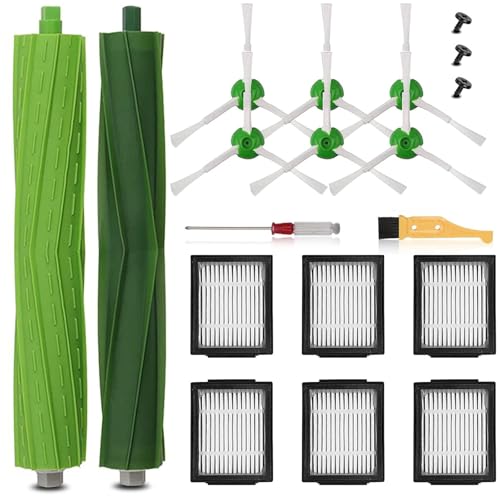 JUMBO FILTER Replacement Parts Compatible with iRobot Roomba I, E & J Series i7 i7+ i2 i3 i3+ i4 i4+ i6 i6+ i8 i8+/Plus j6+ j7, 1 Set of Multi-Surface Rubber Brushes, 6 HEPA Filters, 6 Side Brushes - Image 1
