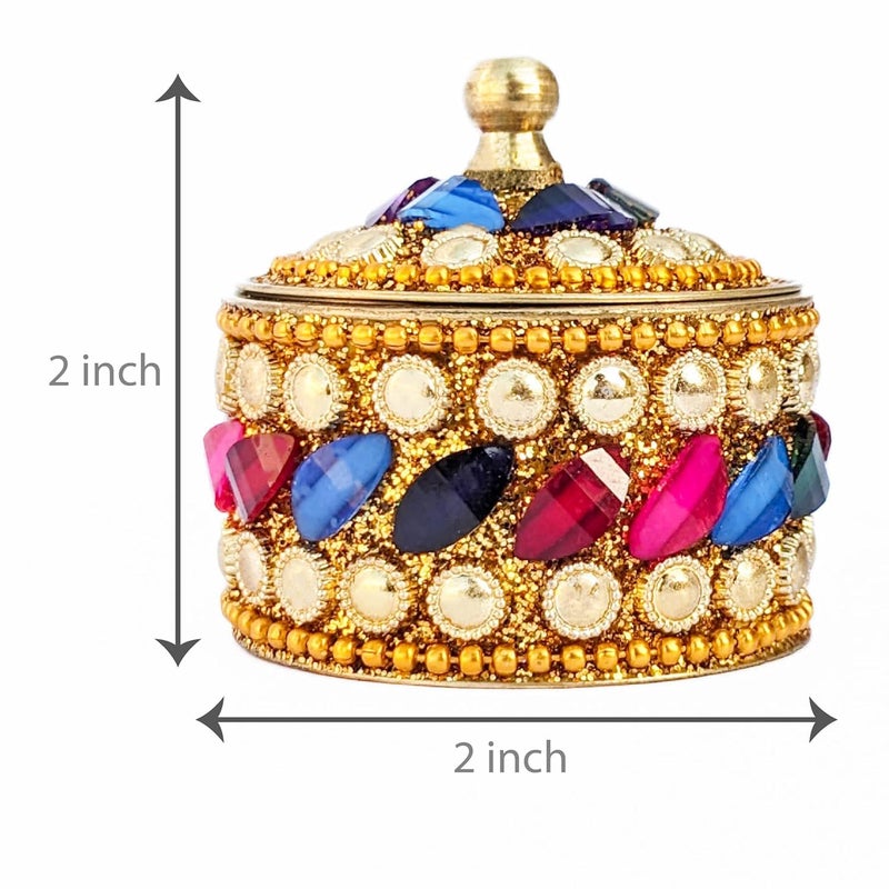 KOIL Handcrafted Multicolor Petals Sindoor Dibbi: Gold Elements & Shiny Brass Kumkum Box, Sindoor Dani Fancy Sindoor Dibbi Earrings Moti Box, Ideal for Gifting & Decoration - Image 4