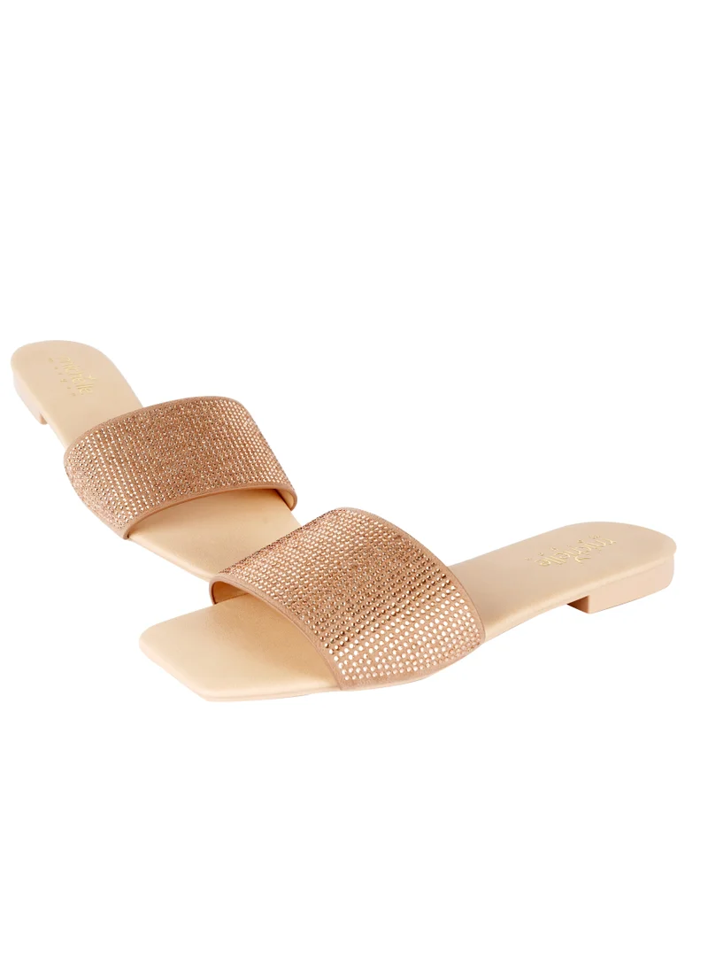 ميشيل مورجان Michelle Morgan Ladies Crystal Print Flat Sandals  Rose Gold 092-2278