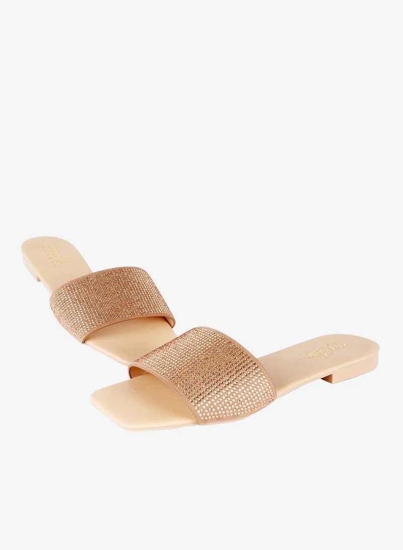 Michelle Morgan Rose Gold 092-2278 Michelle Morgan Ladies Crystal Print Flat Sandals  Rose Gold for Women | Best Price UAE