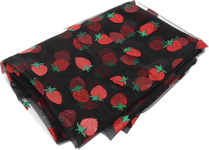POPETPOP Strawberry Mesh Dress Fabric Black 2 Meters for DIY Sewing Supplies Headwear Craft Decorative Dressmaking Material - Image 1