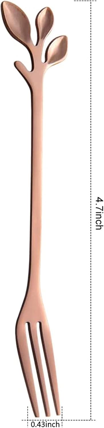 Comicfs 16 Pcs Stainless Steel Rose Gold Leaf Creative Appetizer Cake Fruit Forks Set 47 Inches Tasting Dessert Forks Kitchen Accessory Wedding Party 16 Forks Rose Gold - Image 2