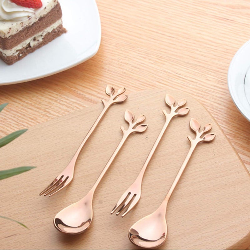 Comicfs 16 Pcs Stainless Steel Rose Gold Leaf Creative Appetizer Cake Fruit Forks Set 47 Inches Tasting Dessert Forks Kitchen Accessory Wedding Party 16 Forks Rose Gold - Image 5