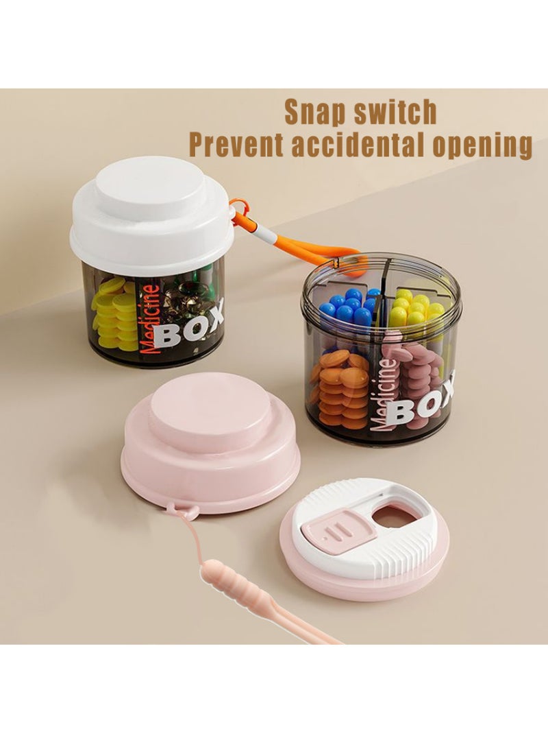 Bincoo 2 PCS Small Portable Pill Bottle Organizer with 4 Compartments, Anti-Mixing Design, Wide Openings, Black Privacy Protection, Travel Personal Pill Container for Pocket Purse, for Vitamins, Medication, Supplements, Fish Oils (Pink) - Image 5