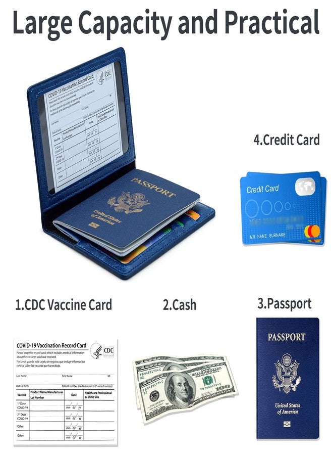 حافظة جواز سفر، حافظة جلدية مانعة لتقنية RFID، فتحة للبطاقات، ملحقات سفر، منظم مستندات، واقي للنساء والرجال، أزرق داكن - Image 3