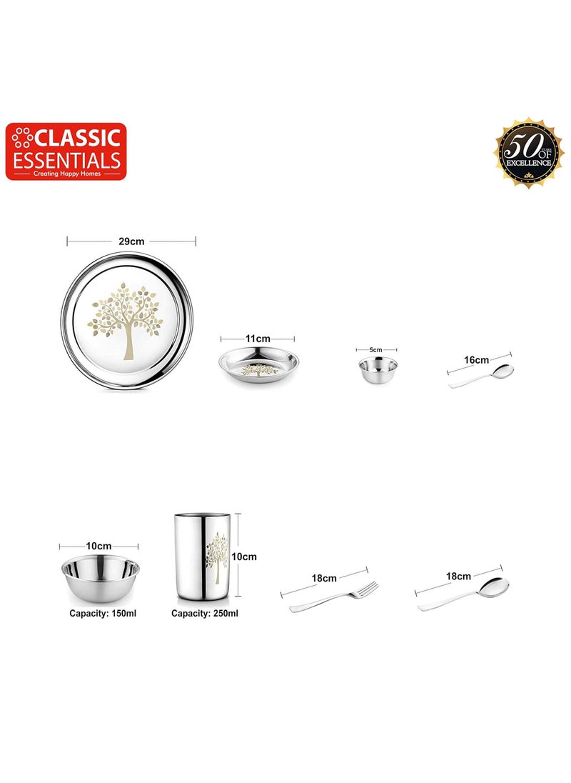 Classic Essentials Classic Essentials Stainless Steel Dinner Set|Serves 4 People|Heavy Gauge|Kitchen Set|Permanent Laser-Vriksha, Set of 32  - Image 2