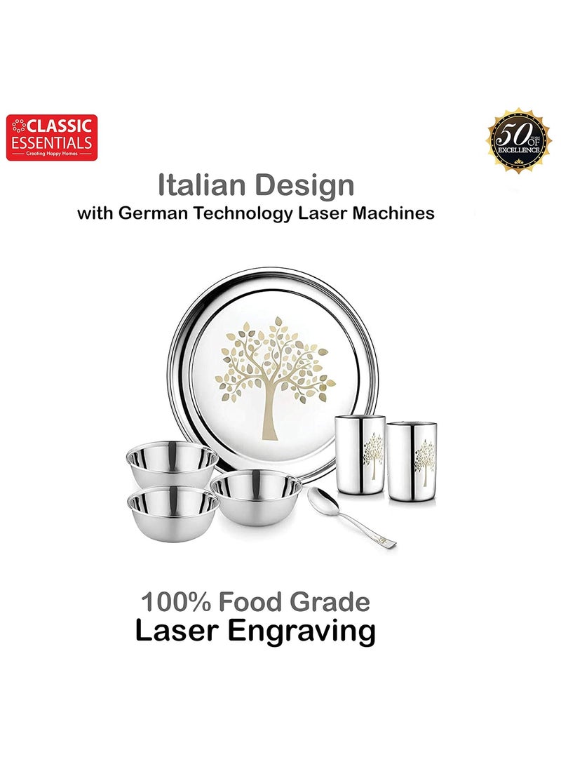 Classic Essentials Classic Essentials Stainless Steel Dinner Set|Serves 4 People|Heavy Gauge|Kitchen Set|Permanent Laser-Vriksha, Set of 32  - Image 5