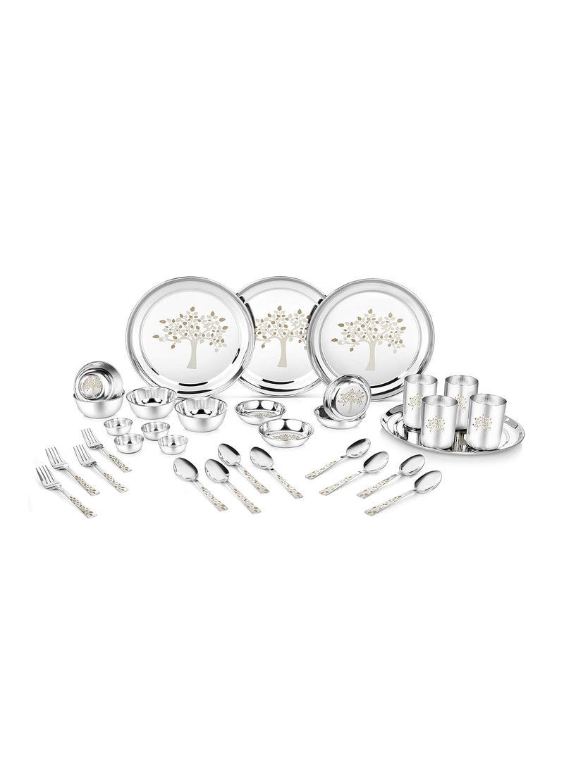 Classic Essentials Classic Essentials Stainless Steel Dinner Set|Serves 4 People|Heavy Gauge|Kitchen Set|Permanent Laser-Vriksha, Set of 32  - Image 1