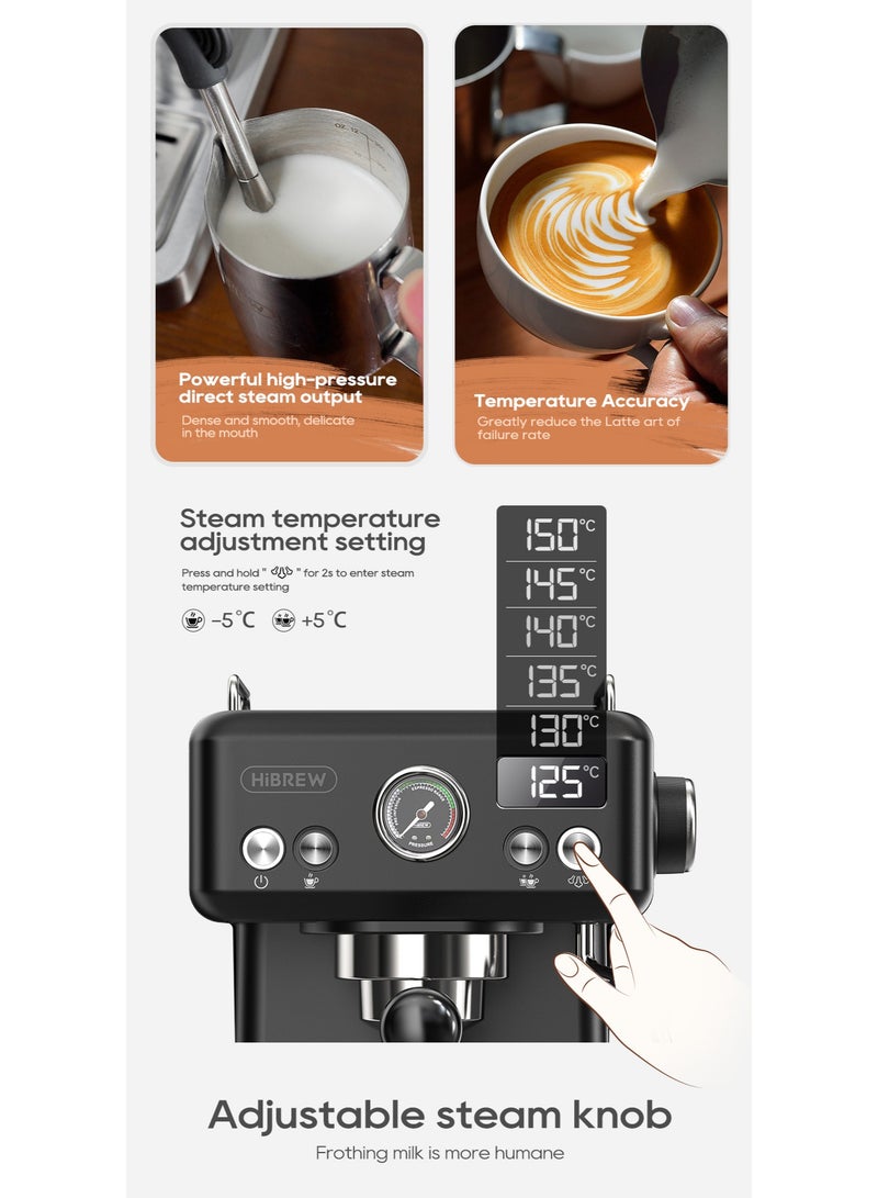 HiBREW G5 Conical Burr Electric Coffee Grinder with H10A-BK Semi Automatic Espresso Coffee Machine,Bundle 2 Items, Home Coffee Maker Set, Adjustable Temp for Cold/Hot Brew, Cappuccino - Image 4