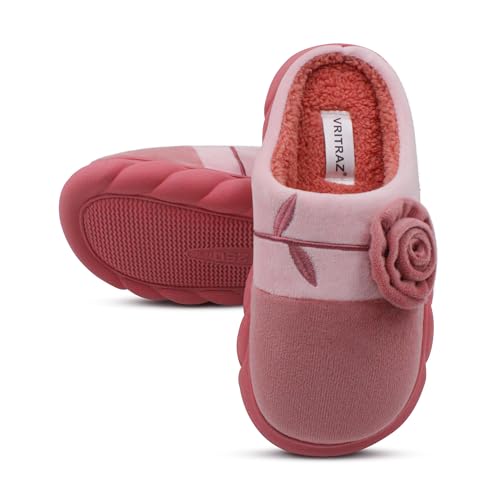 VRITRAZ Women Indoor Slipper, Comfort Slip On Closed Toe Warm Winter House Clog (Flower Pink, Uk-7) - Image 3