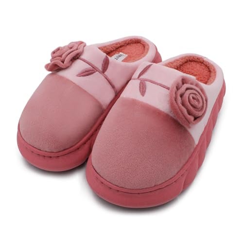 VRITRAZ Women Indoor Slipper, Comfort Slip On Closed Toe Warm Winter House Clog (Flower Pink, Uk-7) - Image 1