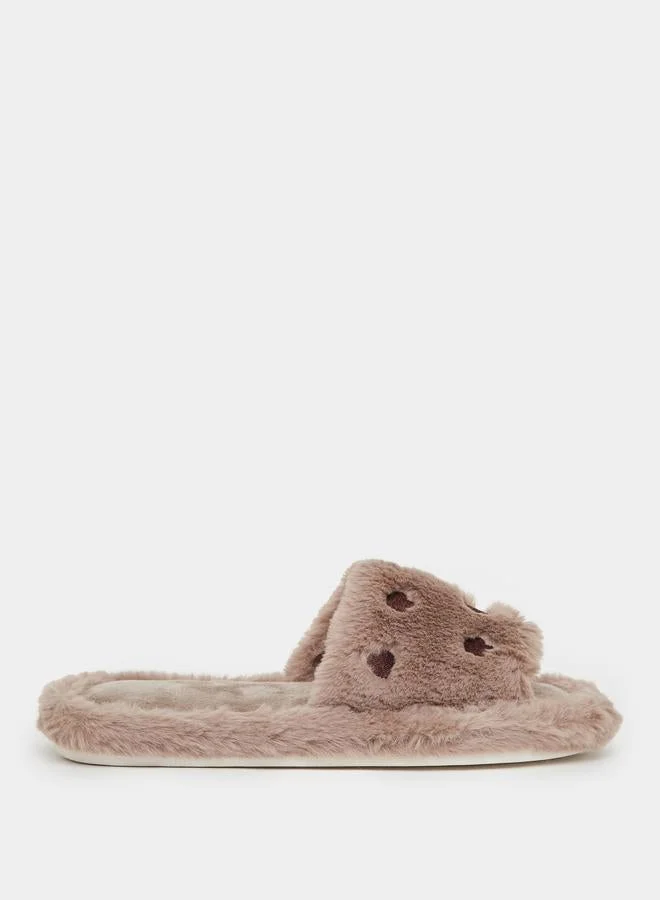 Styli Embroidered Heart Slip On Slipper