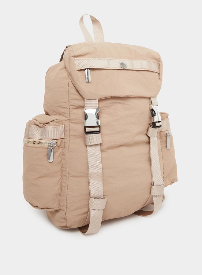 Styli Women Khaki Buckle Strap Backpack - Image 1