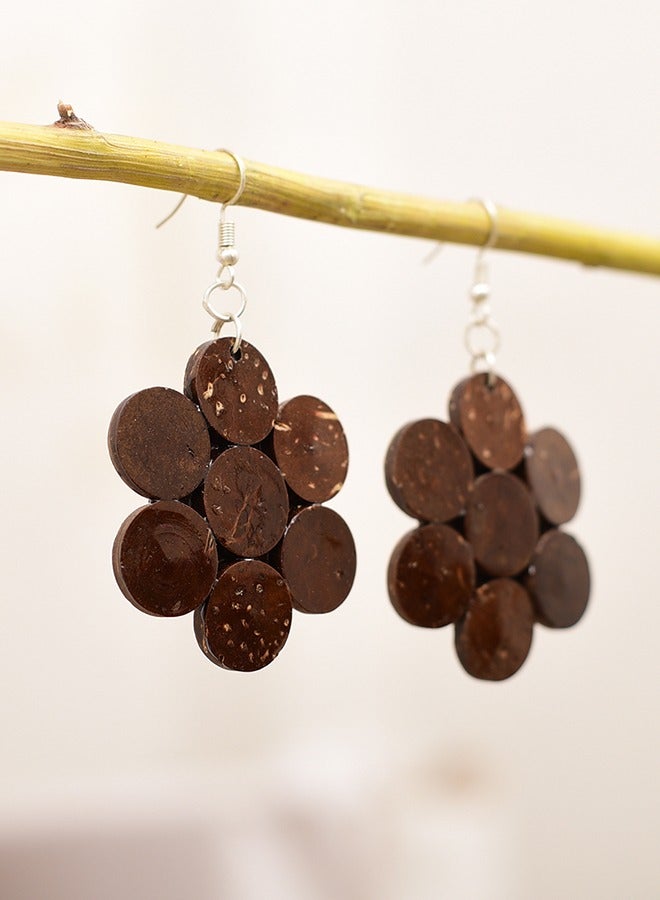 N & H Eco-friendly Handmade Jewellery Coconut Wooden Earrings Lightweight Hoopwire Earrings Bohemian Pendant Dangle Earrings Set  - Image 3