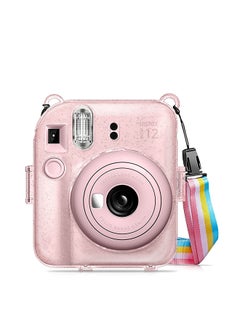 O Ozone Transparent Hard Camera Case for Fujifilm Instax Mini 12 Instant Camera Cover with Adjustable Strap  - Pink  - Image 1