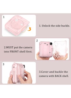 O Ozone Transparent Hard Camera Case for Fujifilm Instax Mini 12 Instant Camera Cover with Adjustable Strap  - Pink  - Image 4