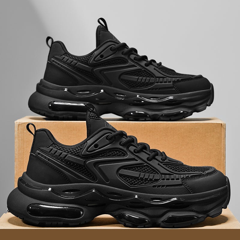 Black Samurai Men'S Shoes Autumn Mesh Casual Sports Running Teenager Thick Sole Increased Black Torre Trendy Shoes - Image 1